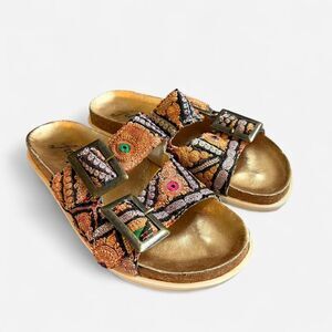 Free People Embroidered Double Buckle Slide Sandals Boho Festival US 6 EU 36